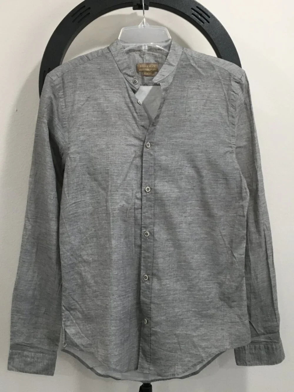 ZARA Marled Gray Long Sleeve Mandarin Collar Button Shirt